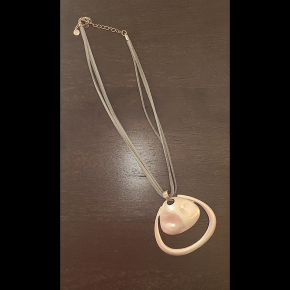 Grey Leather Creamy Rose Gold Color Statement Necklace